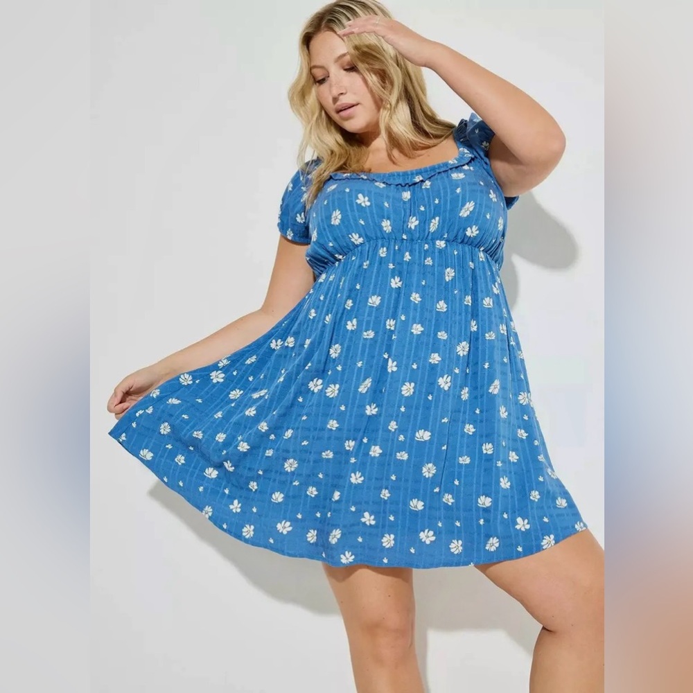 Torrid Blue Floral Smocked Mini Dress
